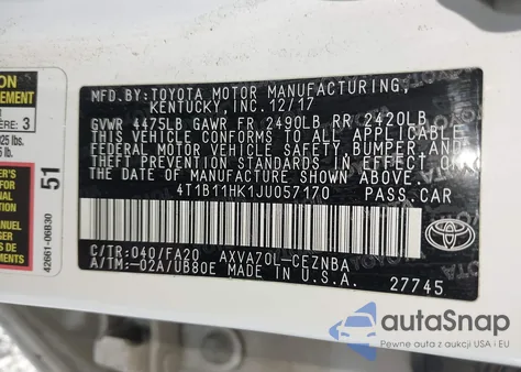 2018 Toyota Camry Le из США, поврежденный, VIN 4T1B11HK1JU057170